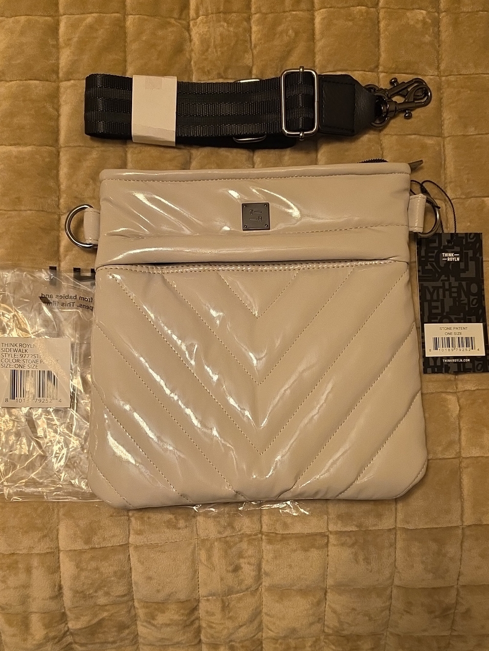 THINK ROYLN Stone Patent Quilted Crossbody Bag with Strap